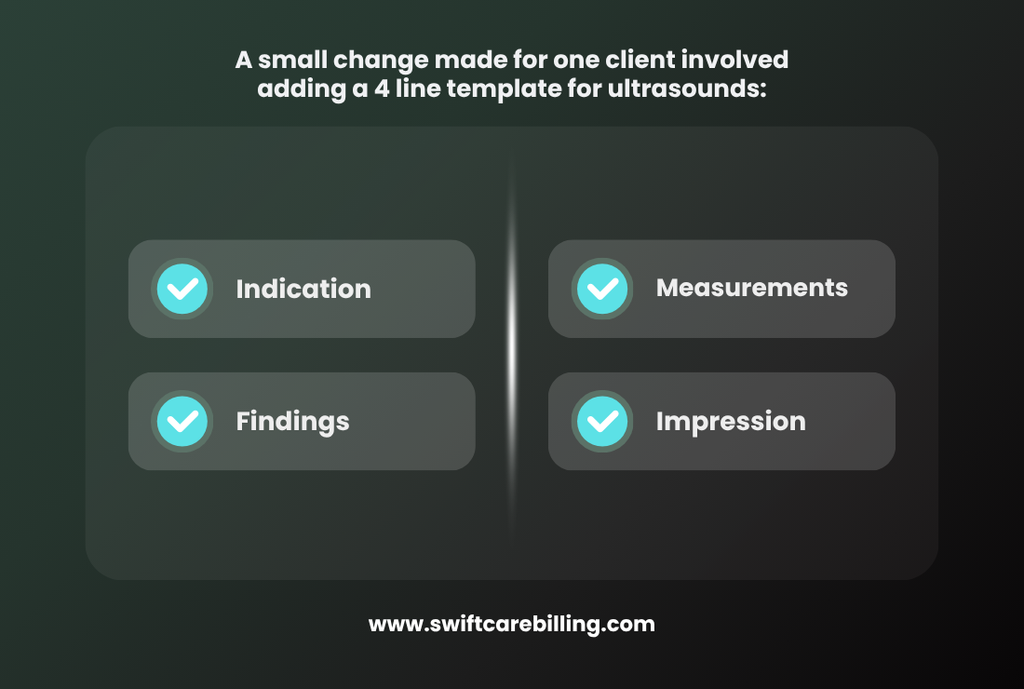 A small change made for one client involved adding a 4 line template for ultrasounds: